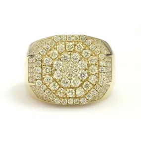 10K Yellow Gold Octagon Pave Ring 2.8 Ctw