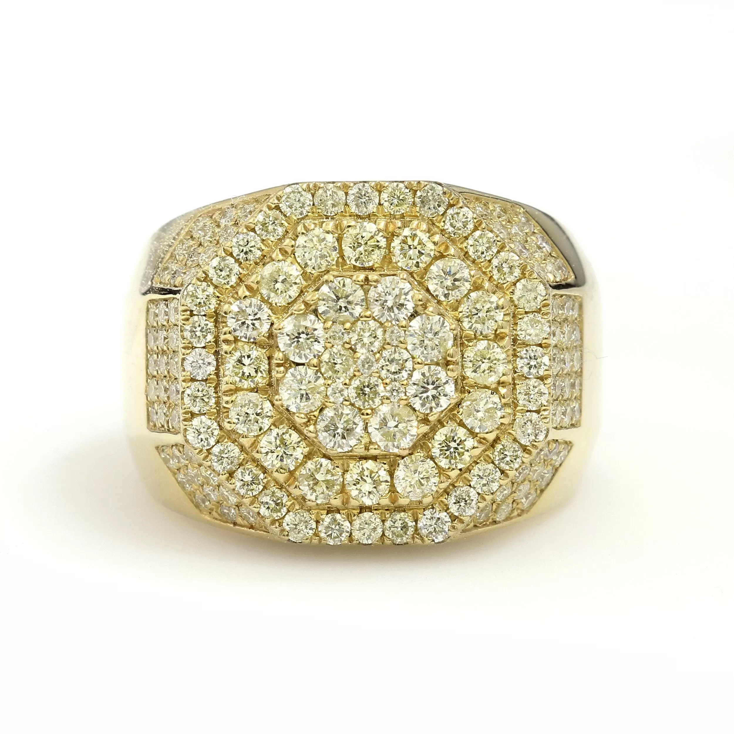 10K Yellow Gold Octagon Pave Ring 2.8 Ctw