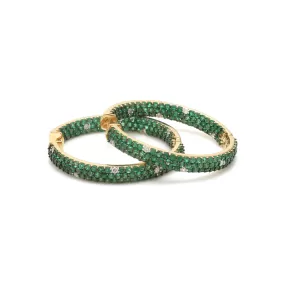 14K & 18K Gold Emerald & Diamond Inside Outside Hoop Earrings