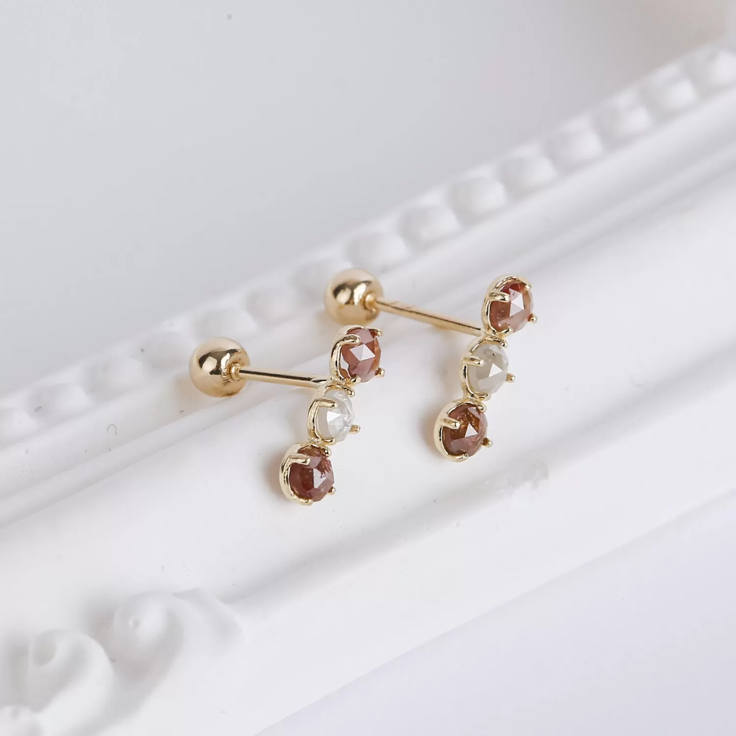 14k Real Solid Gold Real Rough Diamond Lobe Helix Inner Conch Cartilage Barbell Ear Post Stud Earring Piercing