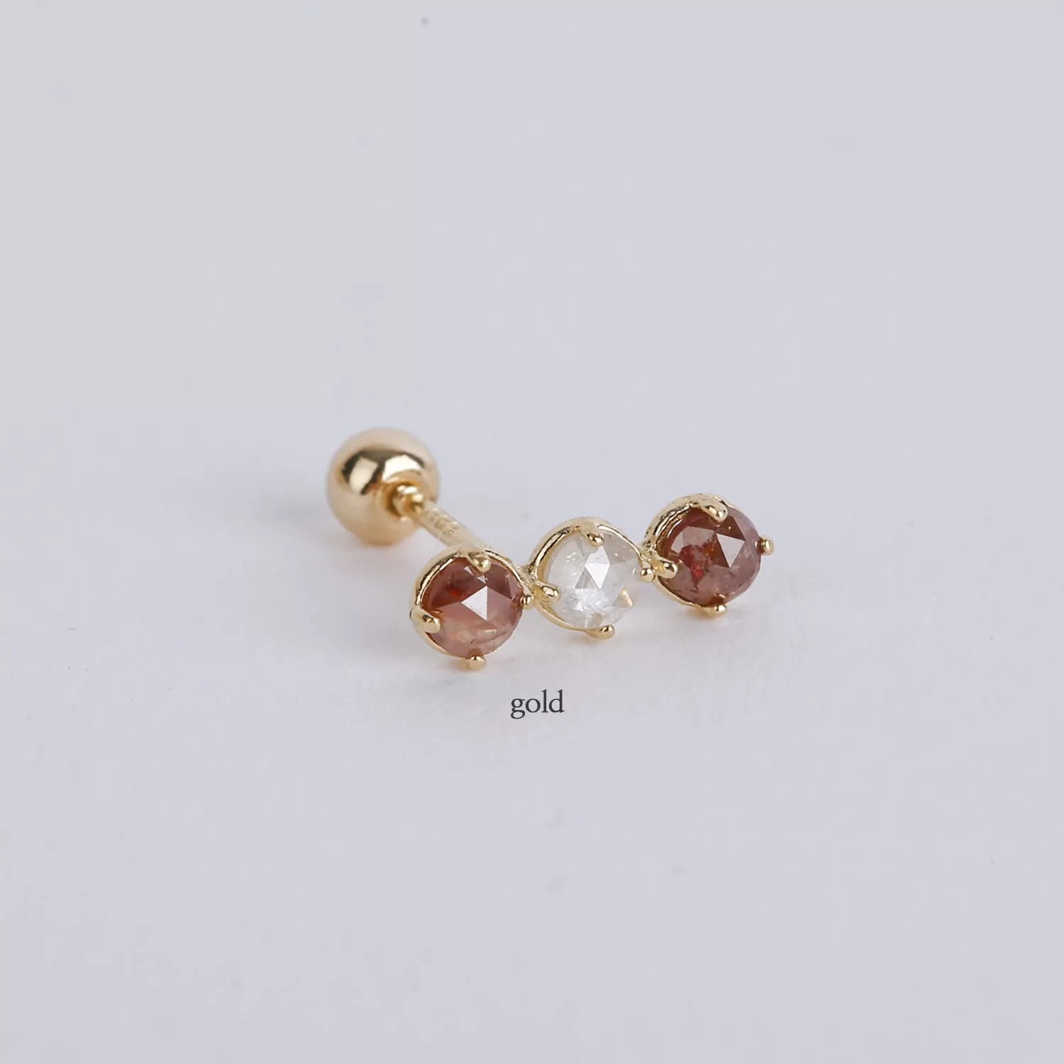 14k Real Solid Gold Real Rough Diamond Lobe Helix Inner Conch Cartilage Barbell Ear Post Stud Earring Piercing