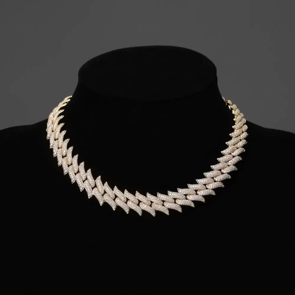 16mm Spiked Diamond Cuban Chain in Yellow Gold