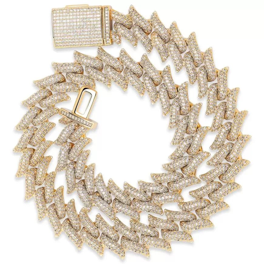 16mm Spiked Diamond Cuban Chain in Yellow Gold