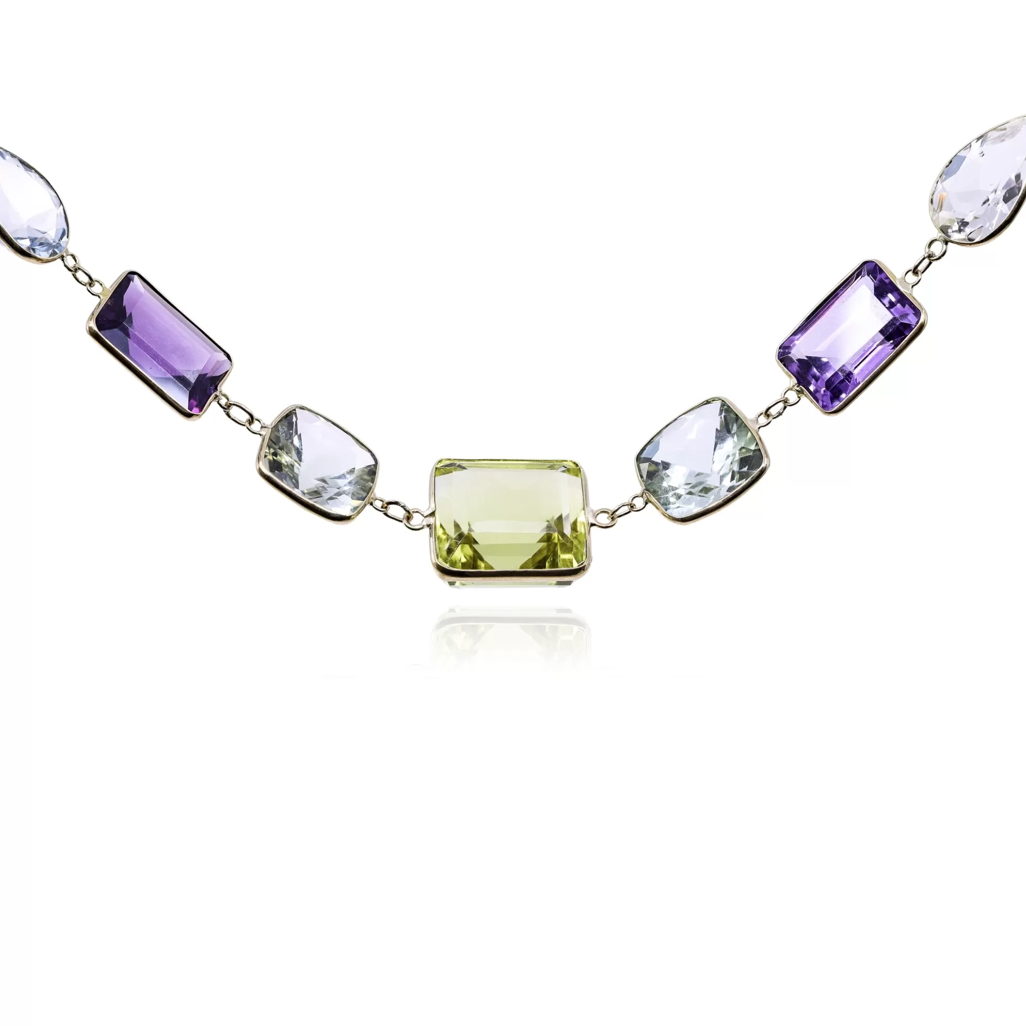 18K YELLOW GOLD FANCY CUT GEMSTONE NECKLACE