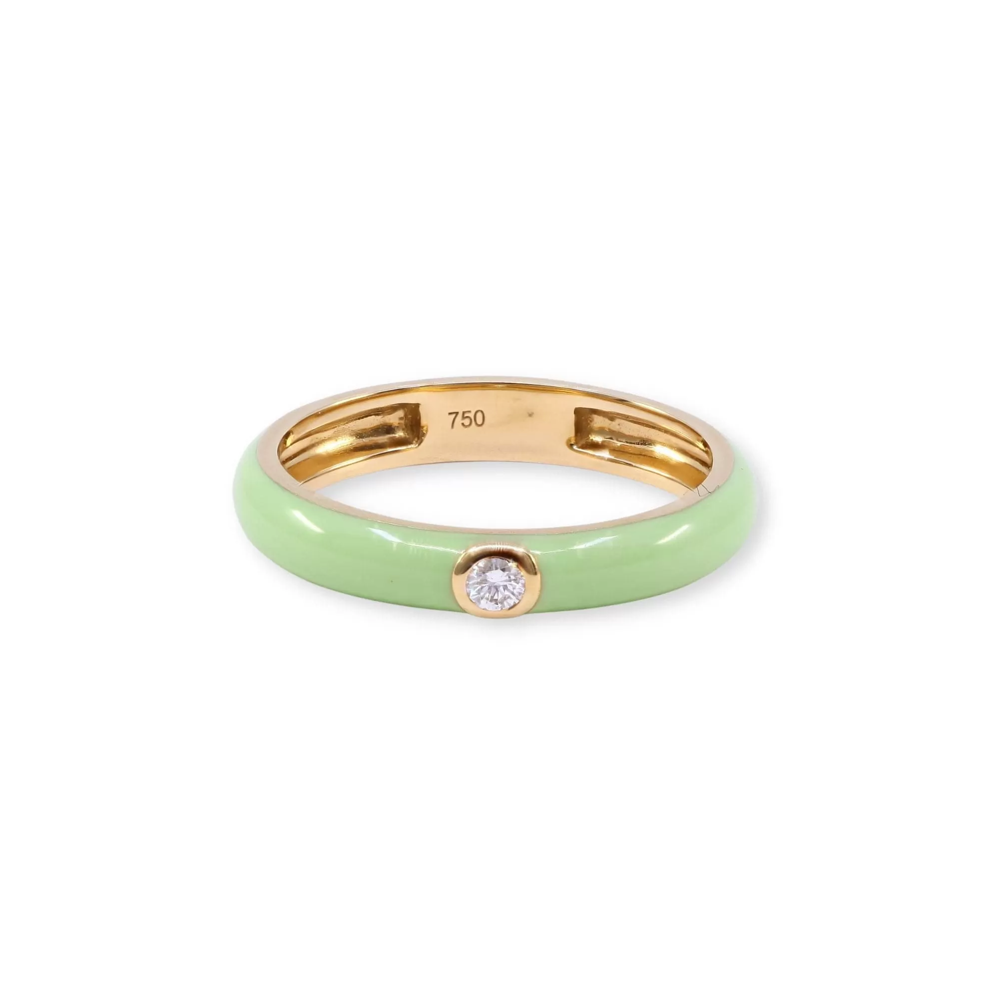 18K YELLOW GOLD LIGHT GREEN ENAMEL STACKING RING WITH DIAMOND ACCENT