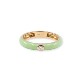 18K YELLOW GOLD LIGHT GREEN ENAMEL STACKING RING WITH DIAMOND ACCENT