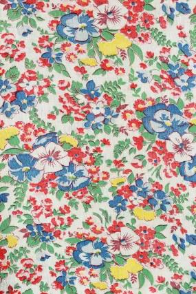 1940s Floral Feedsack In Primary Colours, Red/Blue/Yellow/Green, 1940s Vintage Summer Fabric