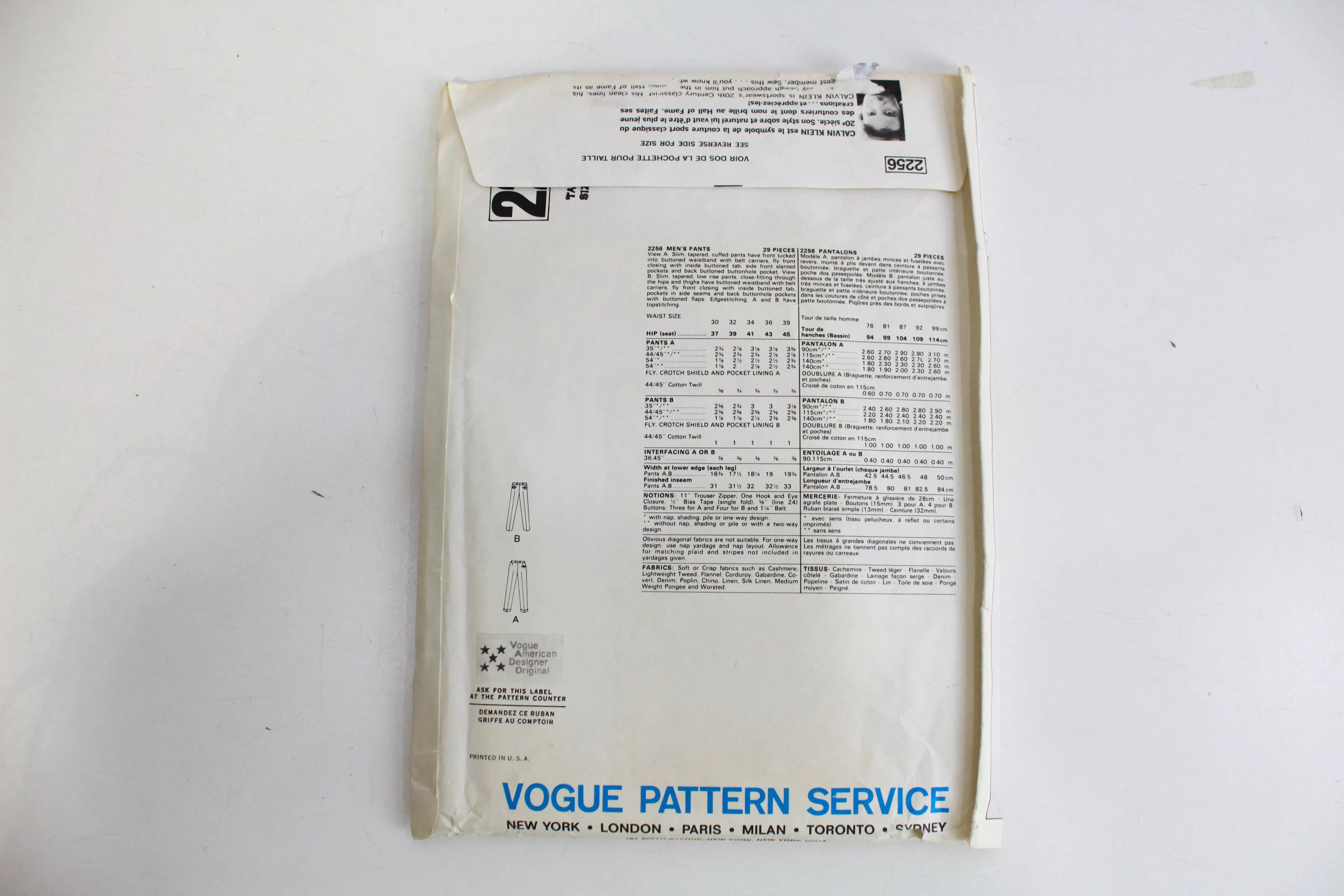 1970s Vogue American Designer 2256 Calvin Klein Sewing Pattern, UNCUT