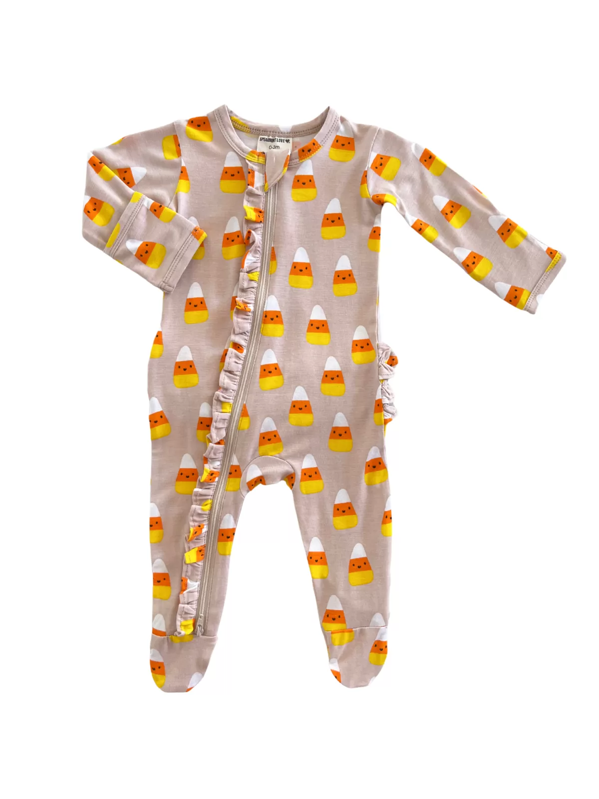 2-Way Ruffle Zip Footie, Candy Corn