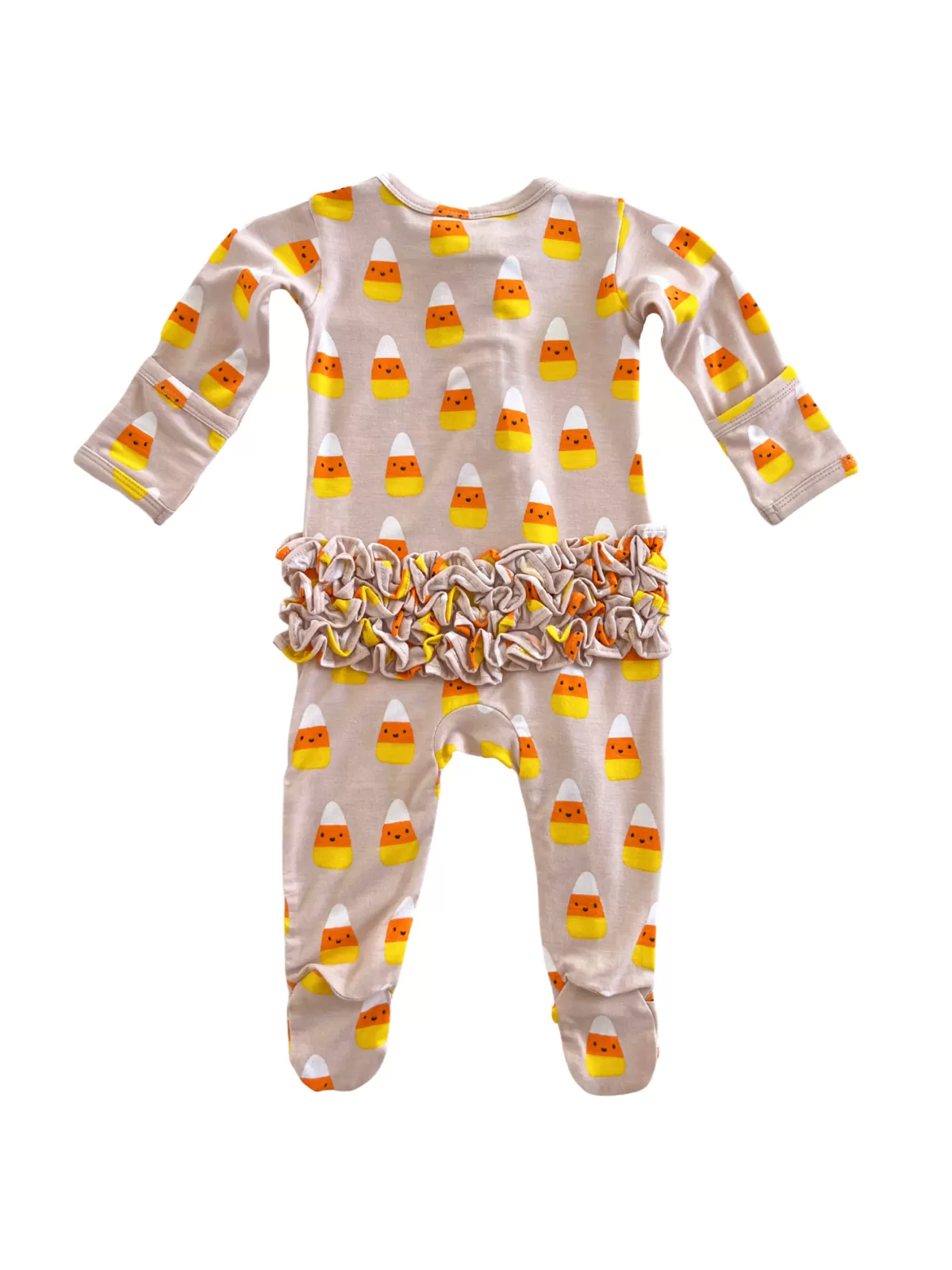 2-Way Ruffle Zip Footie, Candy Corn