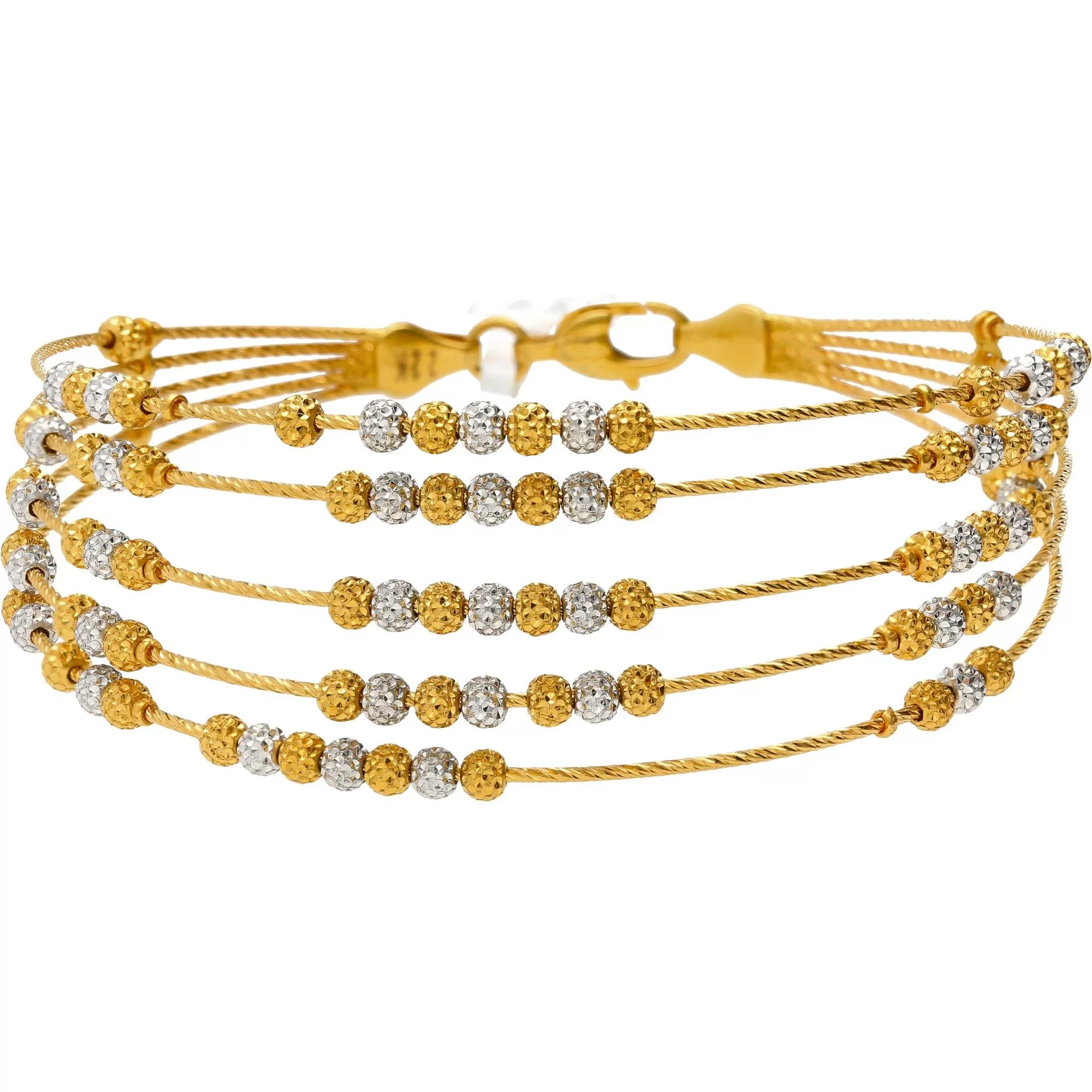 22K Multitone Gold Beaded Layers Bangle