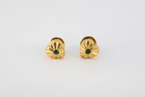 22k Yellow Gold Green Stone Heart Earrings (1.23g.)