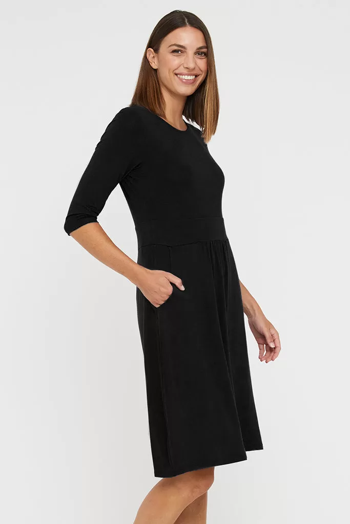 3/4 Sleeve Beth Dress - Black