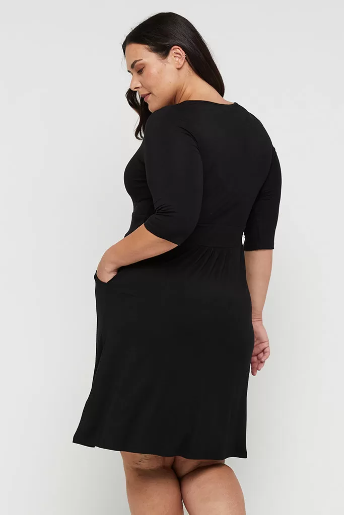 3/4 Sleeve Beth Dress - Black