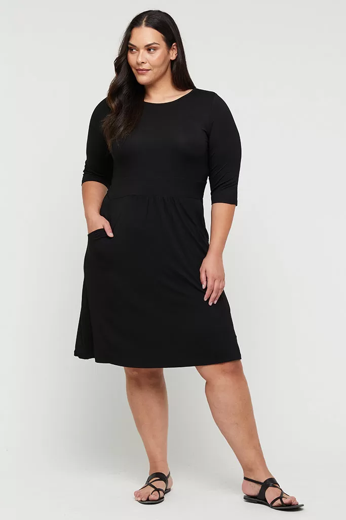 3/4 Sleeve Beth Dress - Black