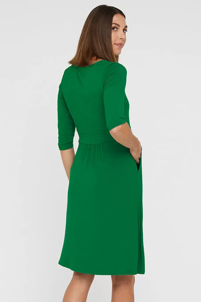 3/4 Sleeve Beth Dress - Green