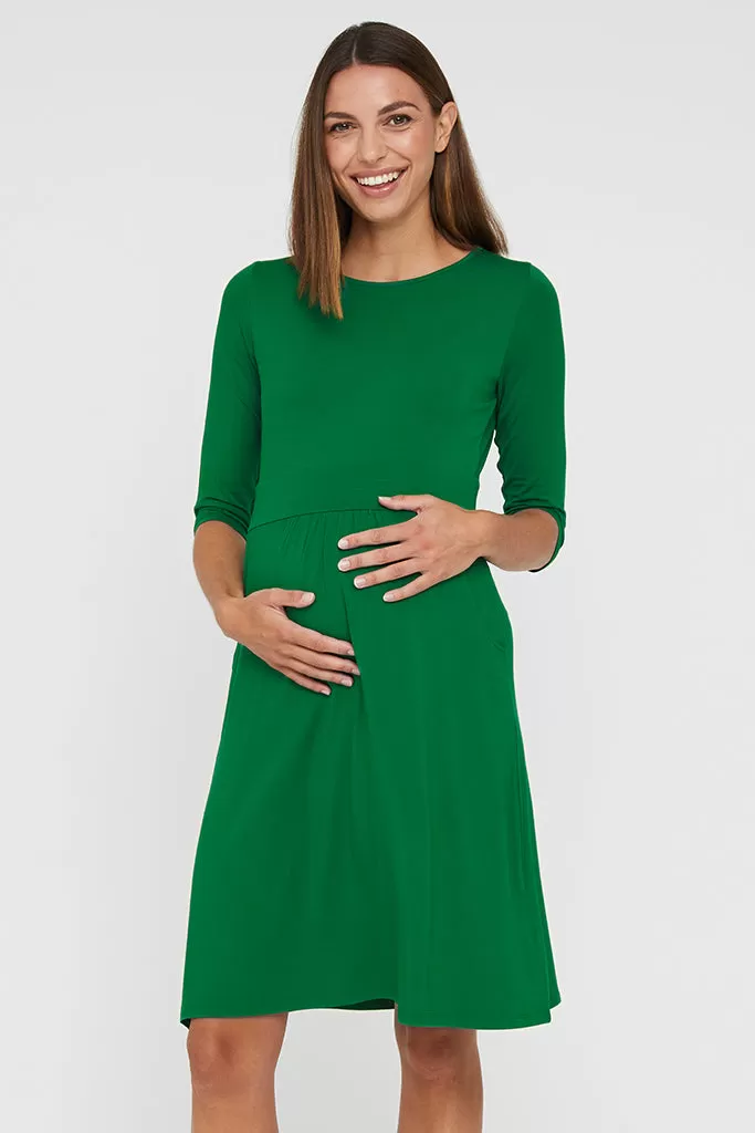 3/4 Sleeve Beth Dress - Green