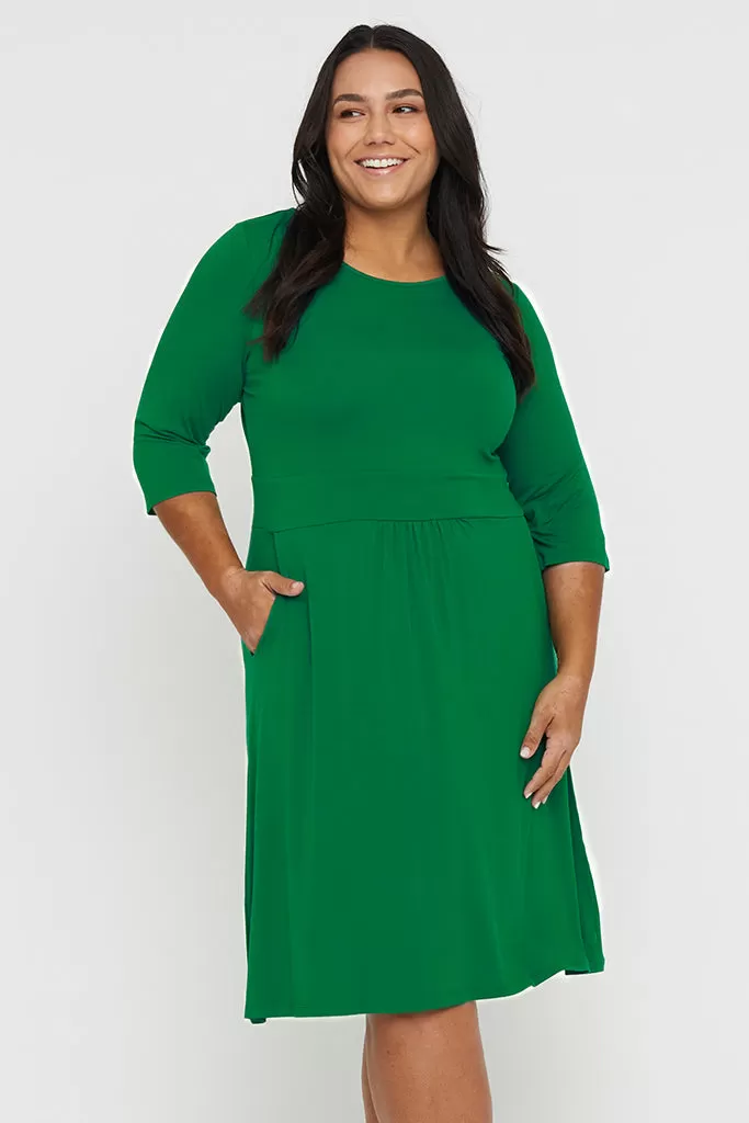 3/4 Sleeve Beth Dress - Green