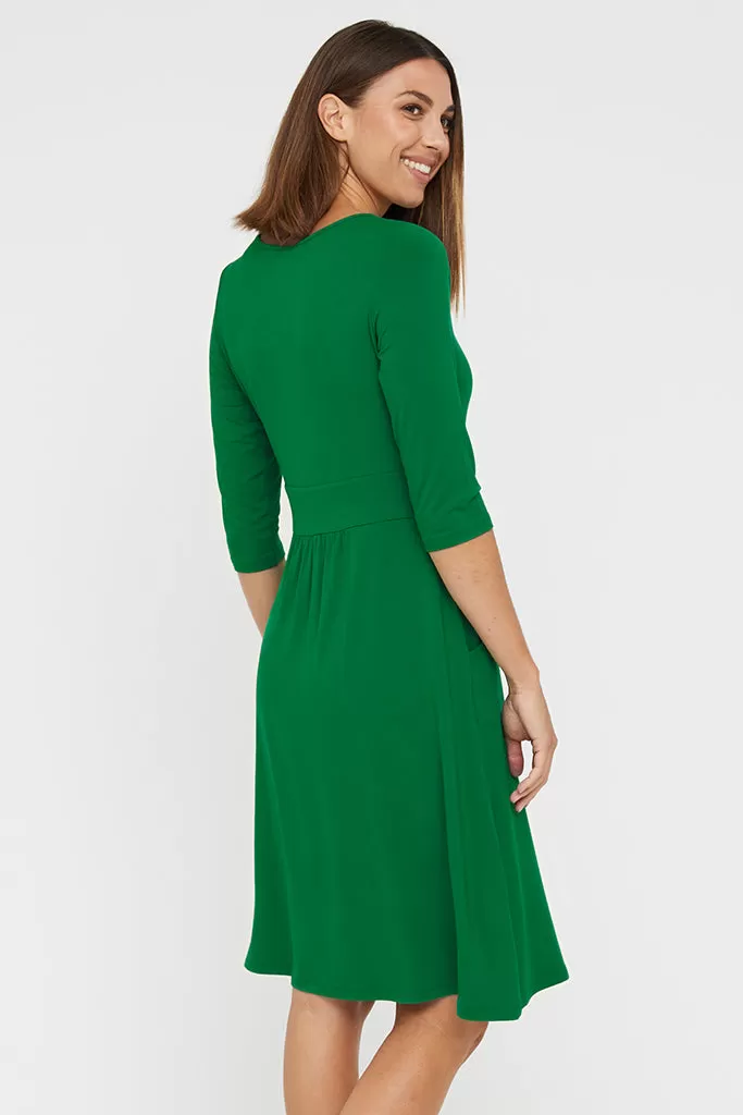 3/4 Sleeve Beth Dress - Green