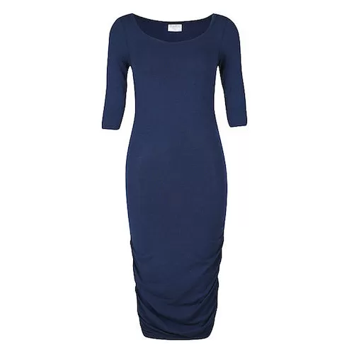 3/4 Sleeve Ruched Dress - Navy