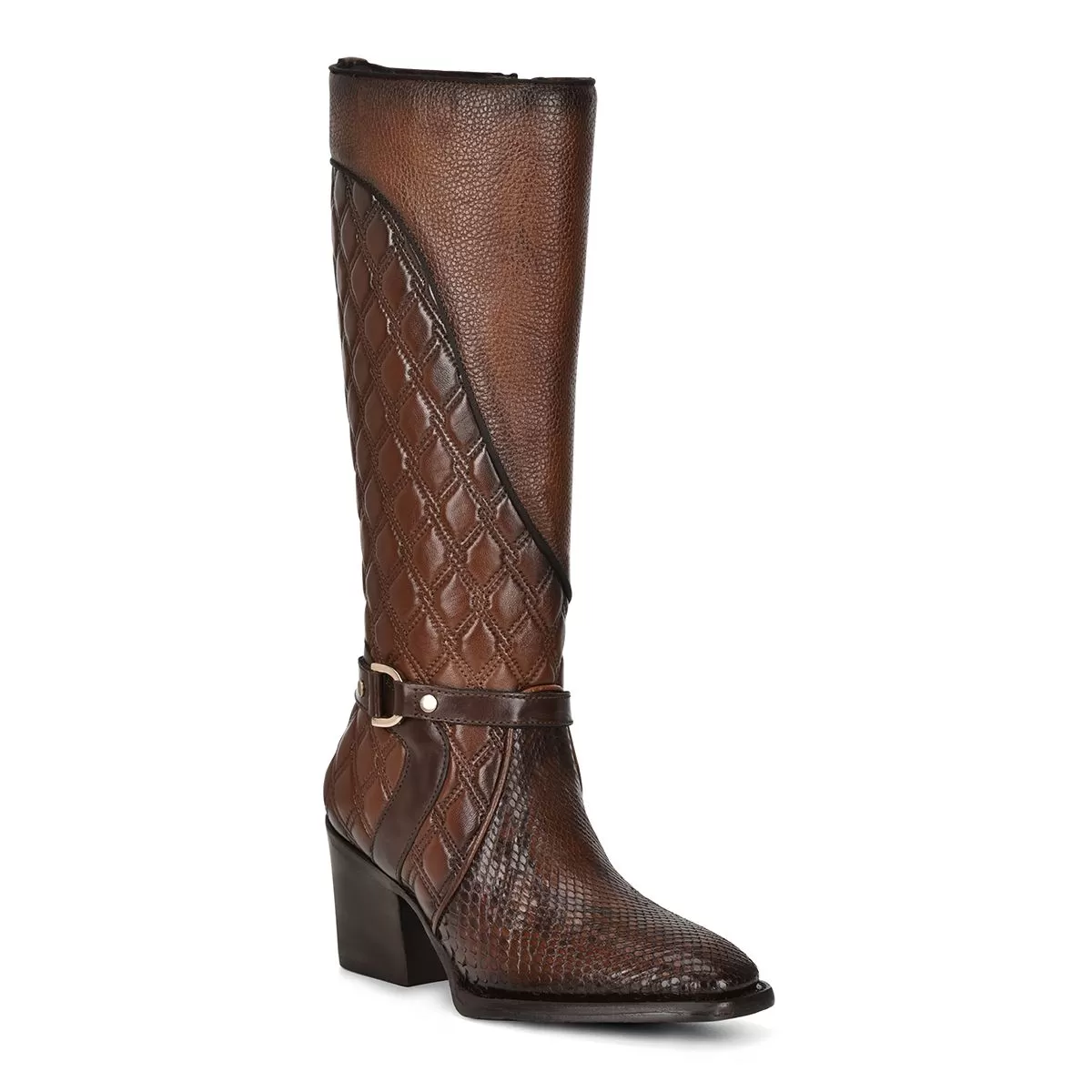 4P05PH - Cuadra brown western cowgirl python skin strapped boots for women