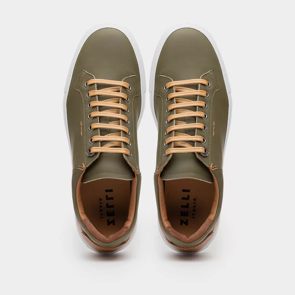 65-229-OLV Diaz Rubberized Calfskin Sneaker Olive Green