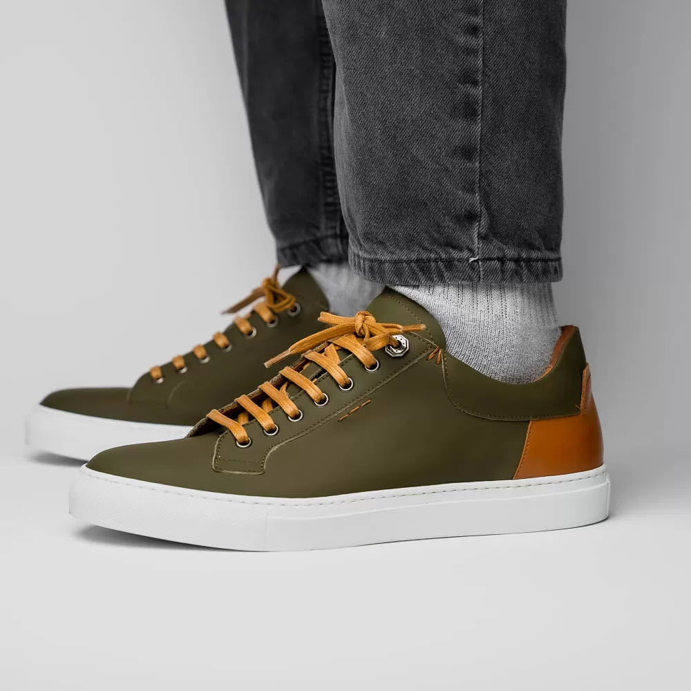 65-229-OLV Diaz Rubberized Calfskin Sneaker Olive Green