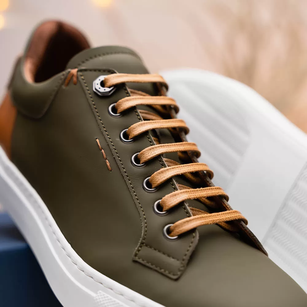 65-229-OLV Diaz Rubberized Calfskin Sneaker Olive Green