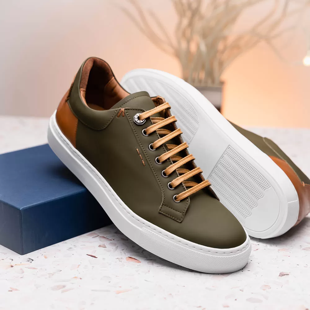 65-229-OLV Diaz Rubberized Calfskin Sneaker Olive Green