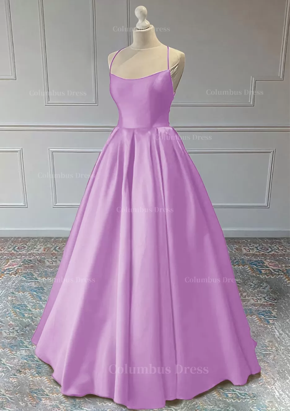 A line Sleeveless Square Neckline Long Formal Dresses, Floor-Length Satin Prom Dress