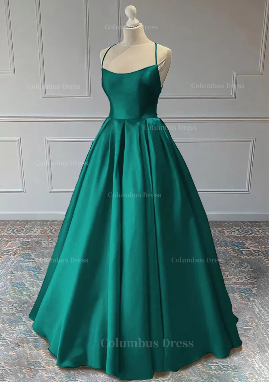 A line Sleeveless Square Neckline Long Formal Dresses, Floor-Length Satin Prom Dress