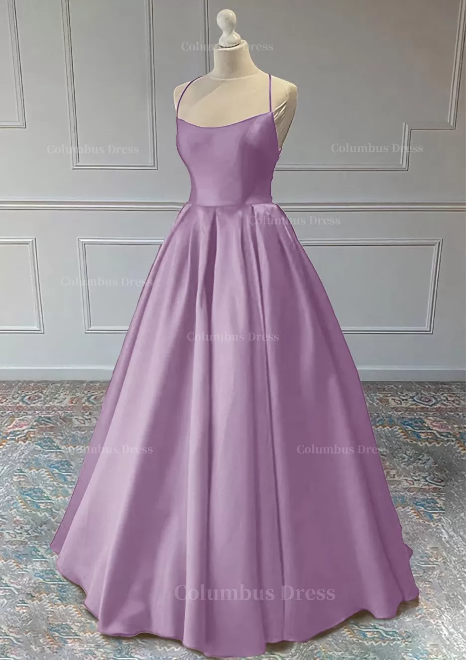 A line Sleeveless Square Neckline Long Formal Dresses, Floor-Length Satin Prom Dress