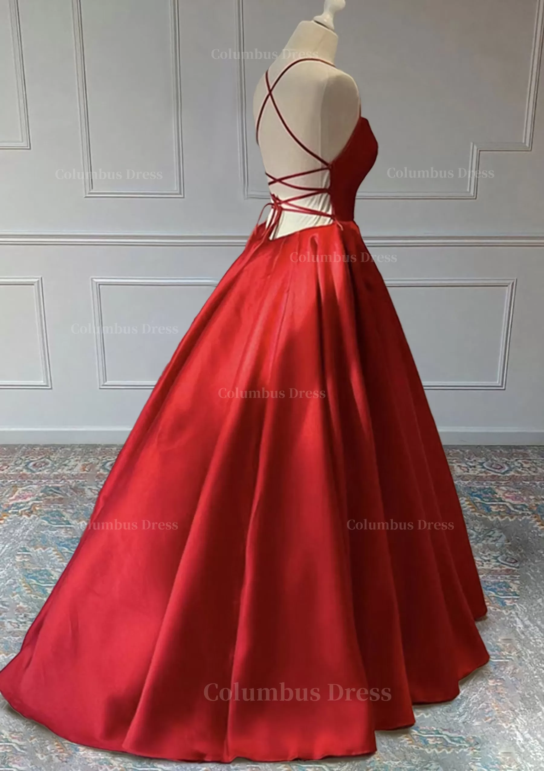 A line Sleeveless Square Neckline Long Formal Dresses, Floor-Length Satin Prom Dress