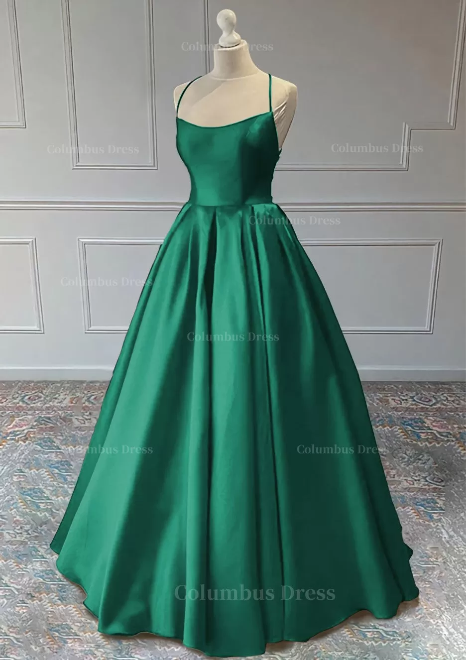 A line Sleeveless Square Neckline Long Formal Dresses, Floor-Length Satin Prom Dress