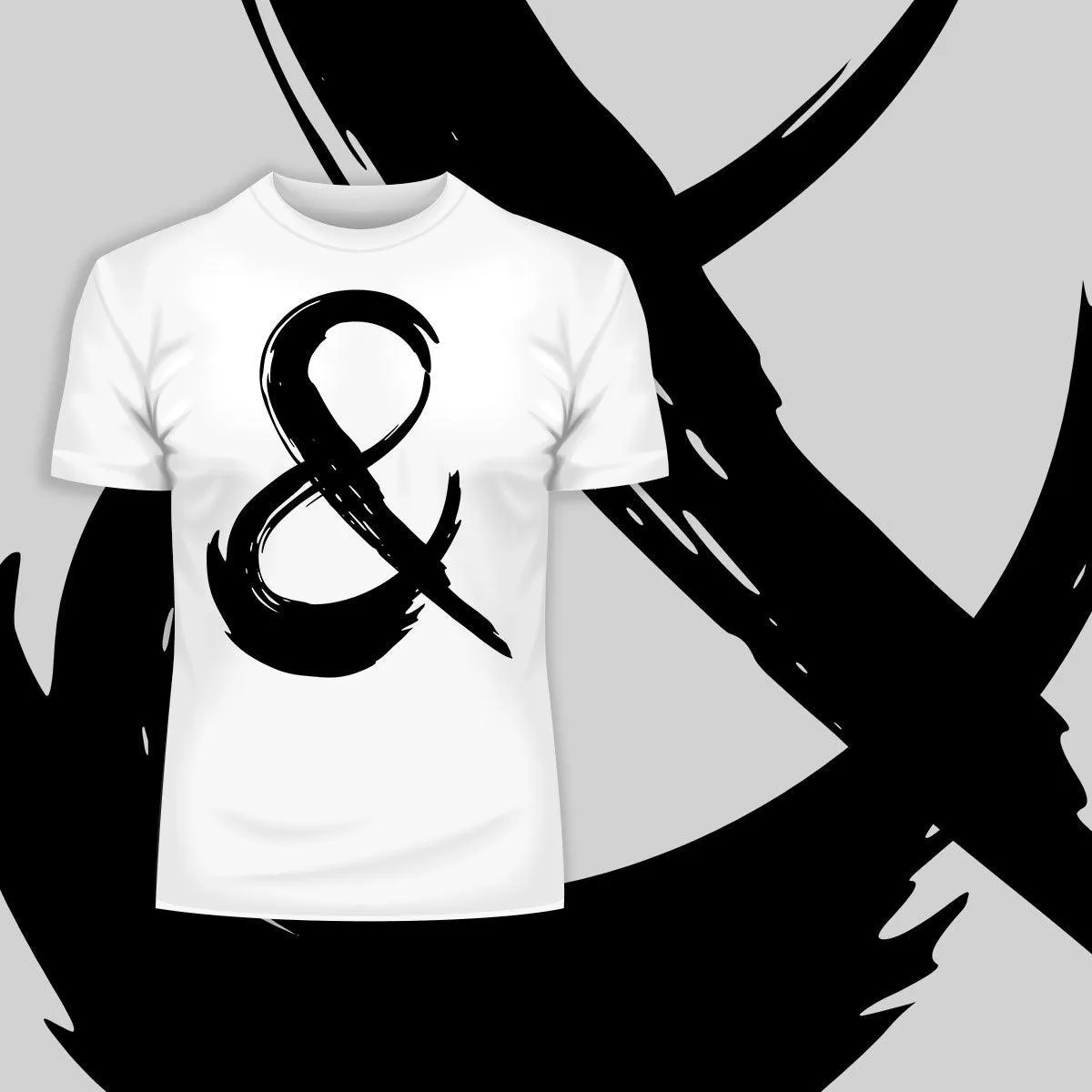 Abstract Ampersand Sign Black & White Unique Brush Stroke Art T-shirt