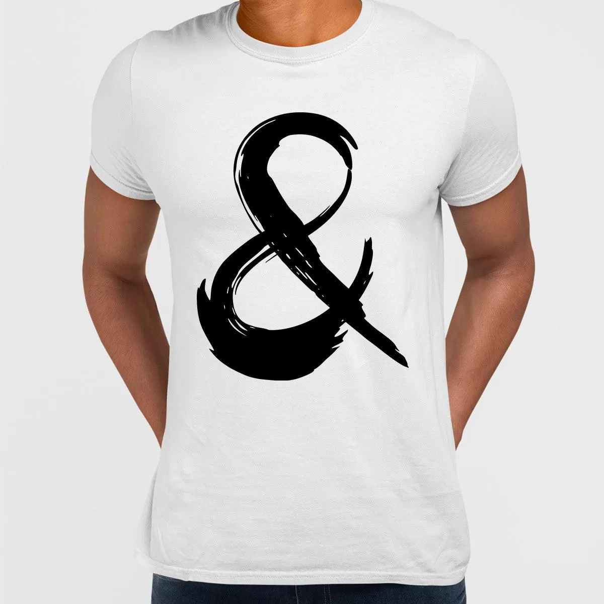 Abstract Ampersand Sign Black & White Unique Brush Stroke Art T-shirt