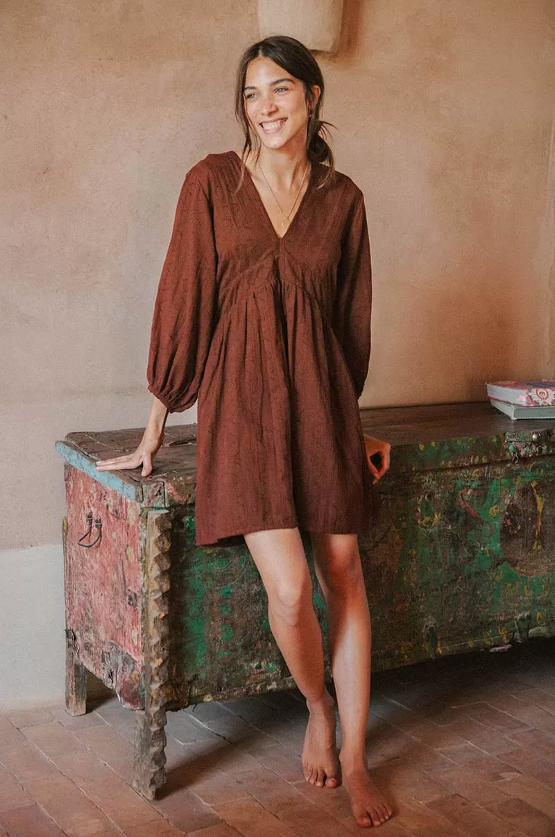 ALMA Mini Dress - chocolate cotton