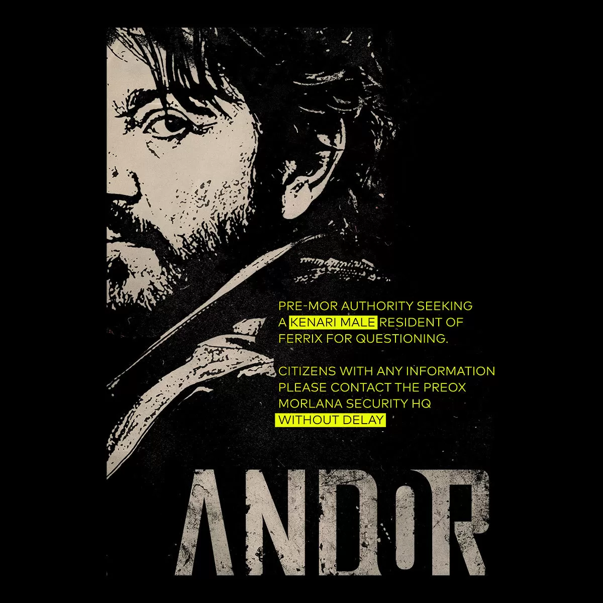 Andor Cassian  Wanted T-shirt Diego Luna Star Wars Series