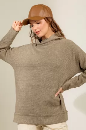 Audree High Neck Ribbed Solid Knit Top in Olive