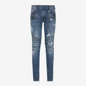 Balmain Skinny Distressed Denim Biker Jeans