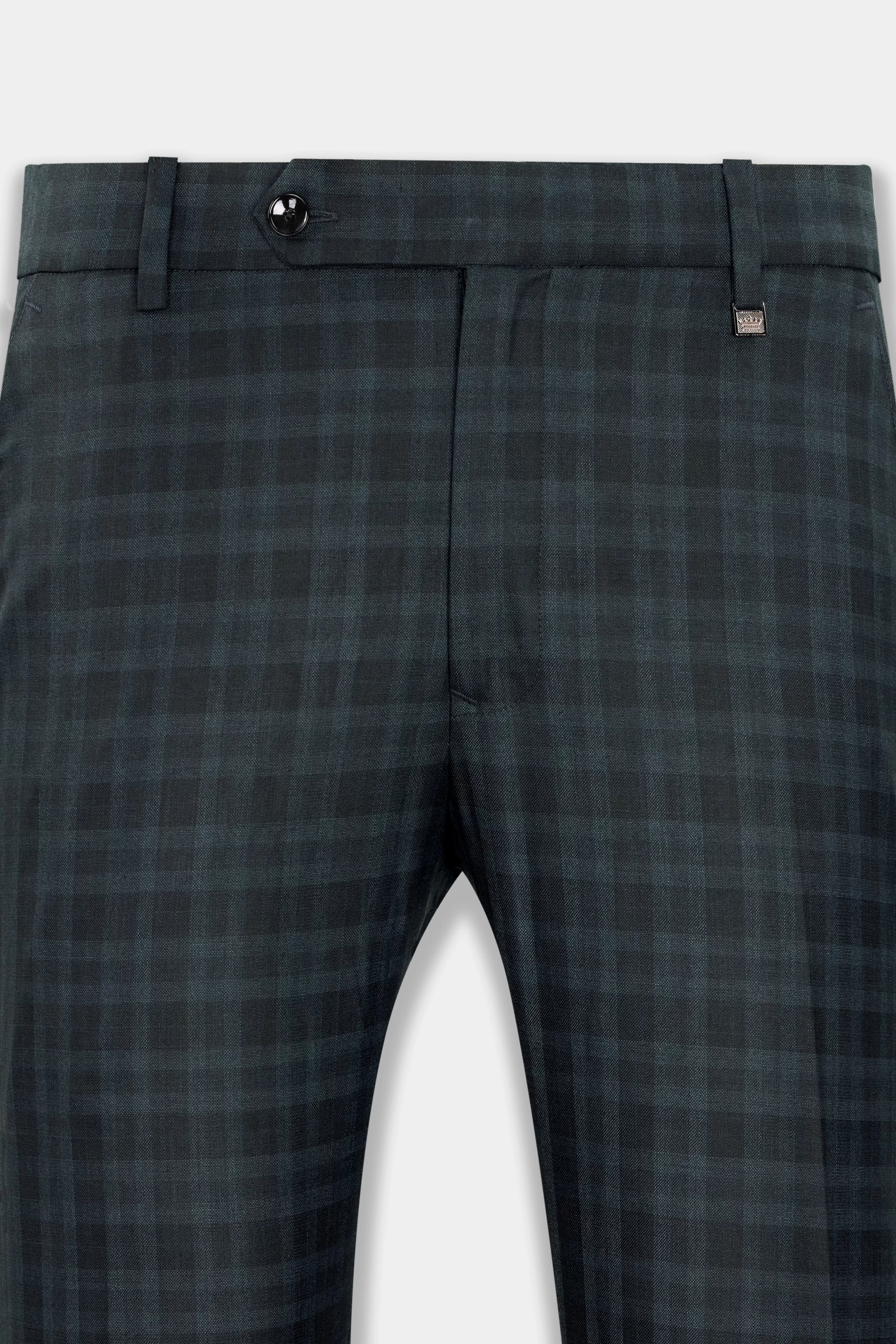 Baltic Sea Blue with Tuna Navy Blue Checkered Wool Rich Pant