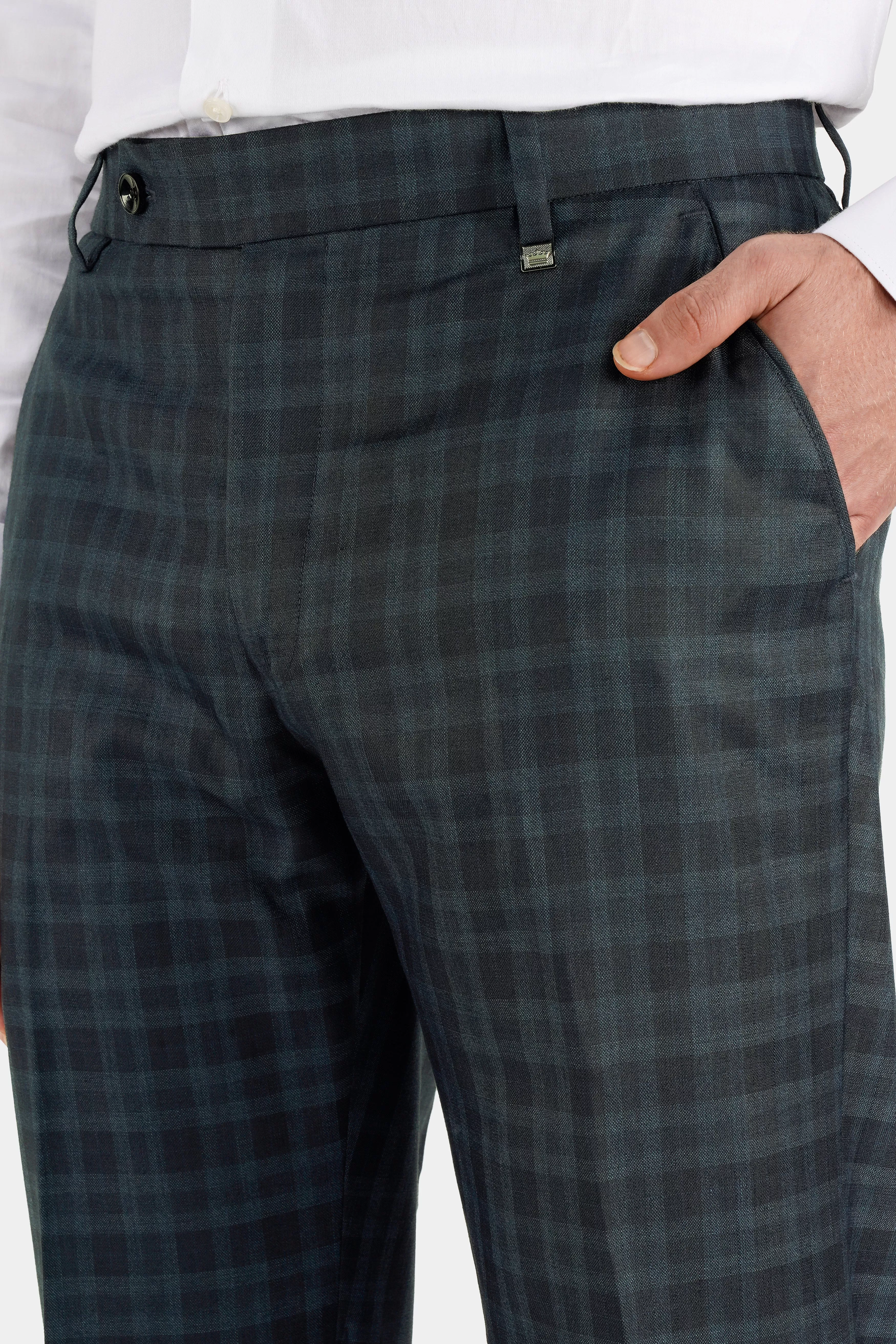 Baltic Sea Blue with Tuna Navy Blue Checkered Wool Rich Pant