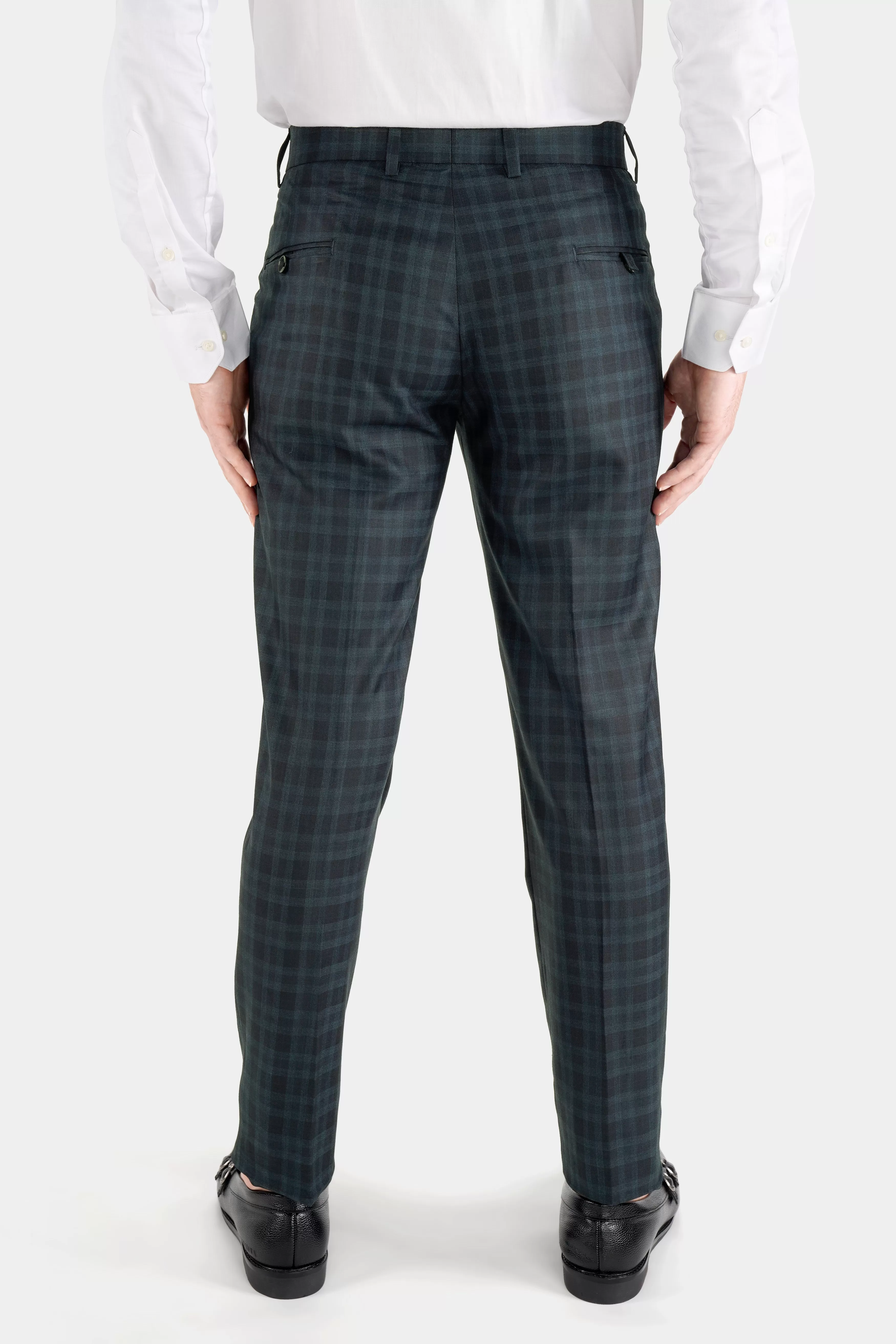 Baltic Sea Blue with Tuna Navy Blue Checkered Wool Rich Pant