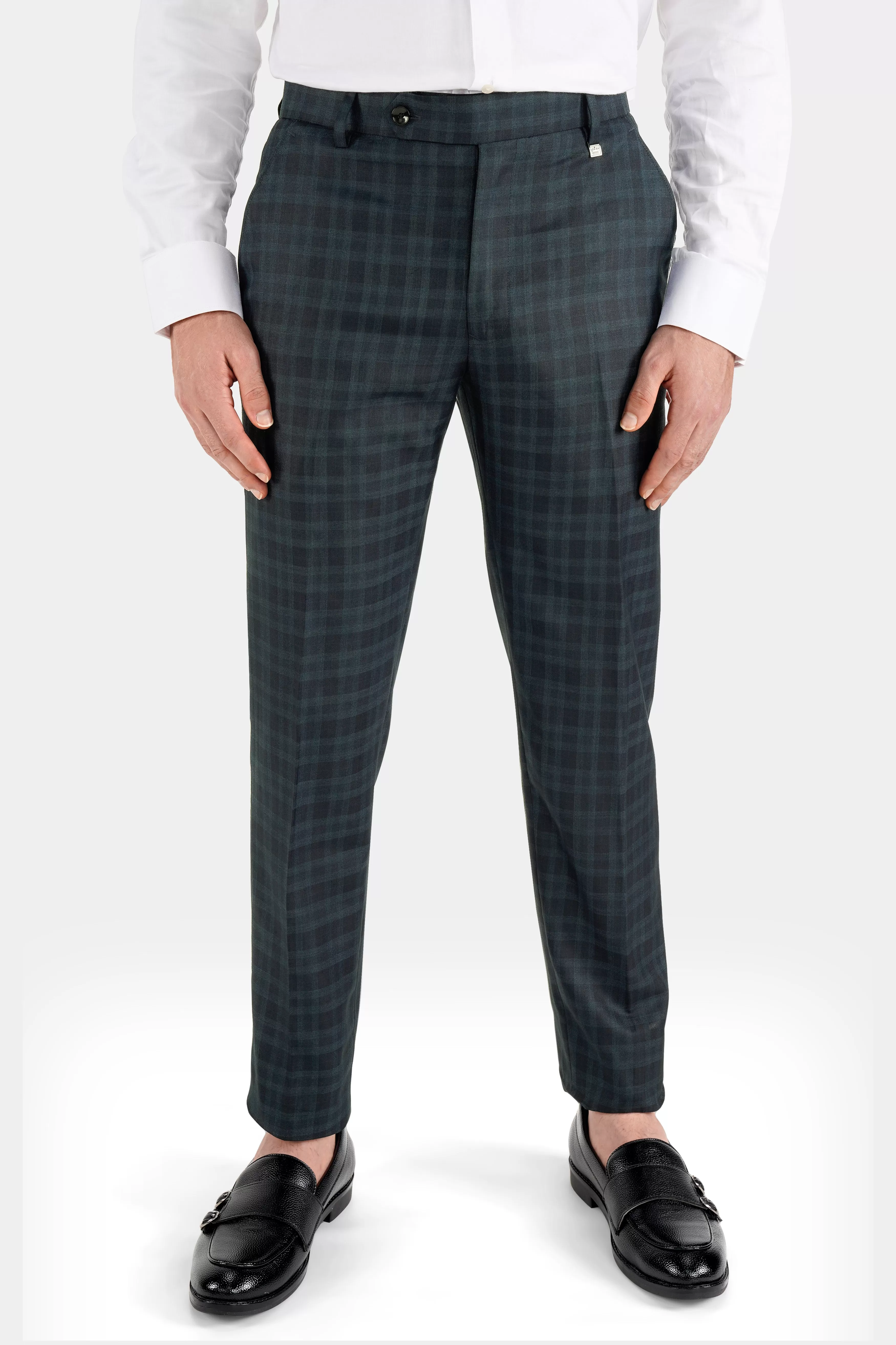 Baltic Sea Blue with Tuna Navy Blue Checkered Wool Rich Pant