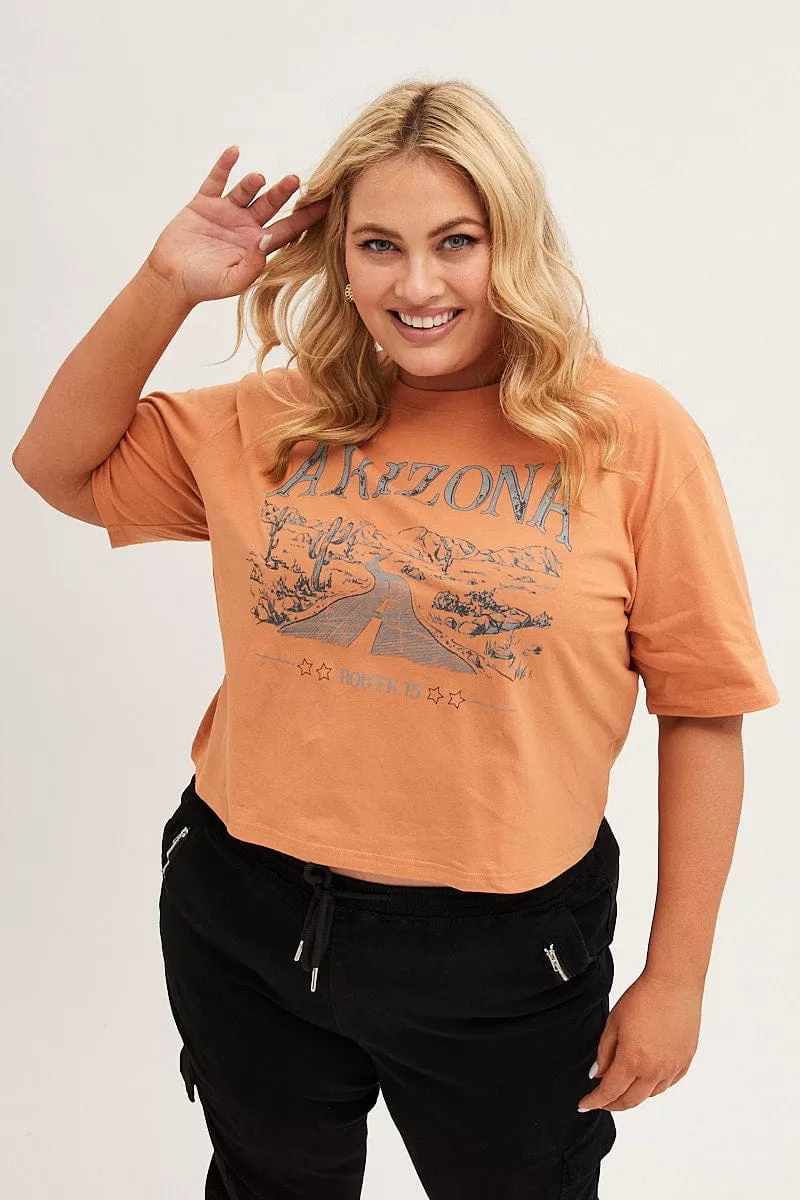 Beige Short Sleeve Arizona Drop Shoulder Crop T Shirt