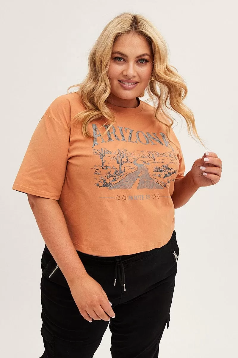 Beige Short Sleeve Arizona Drop Shoulder Crop T Shirt