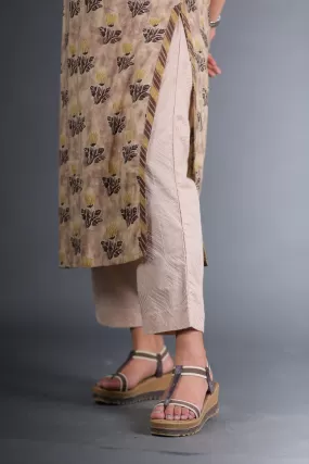 Beige Straight Pant Full thread Work Pant In Cotton