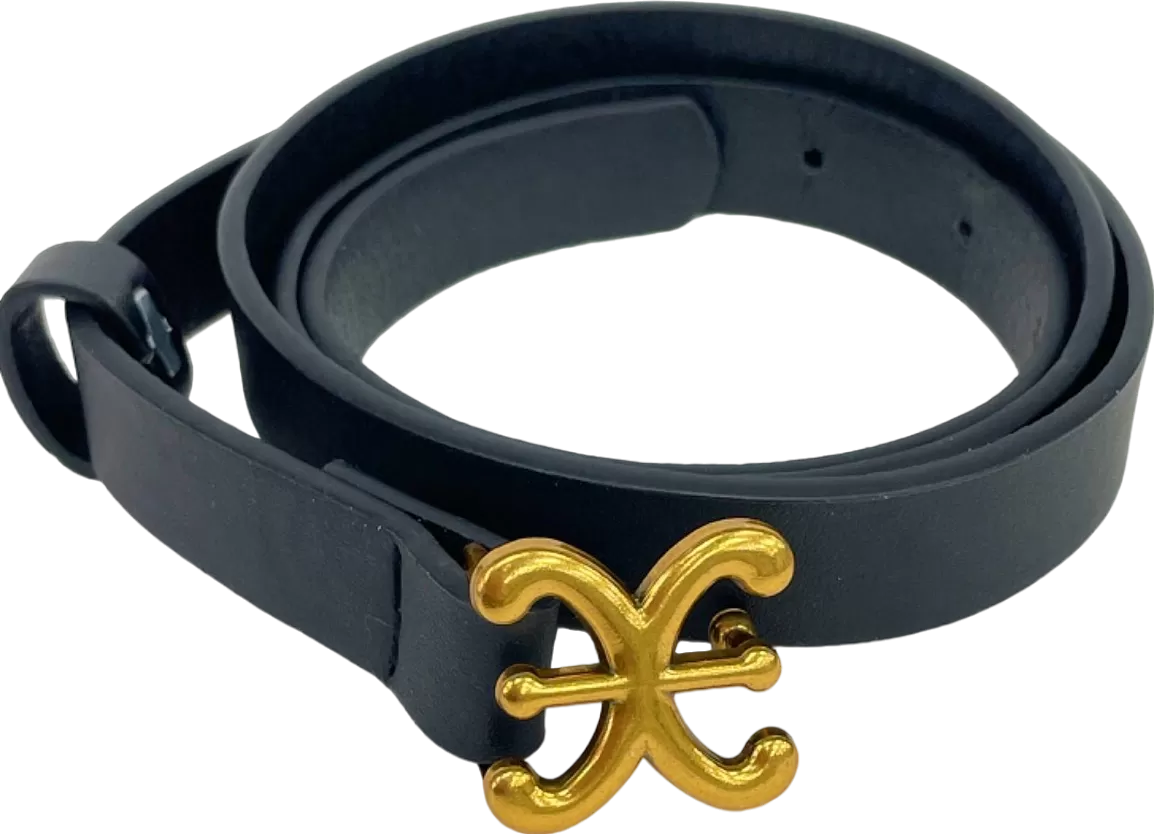 Black faux Leather belt with gold Buckle One Size