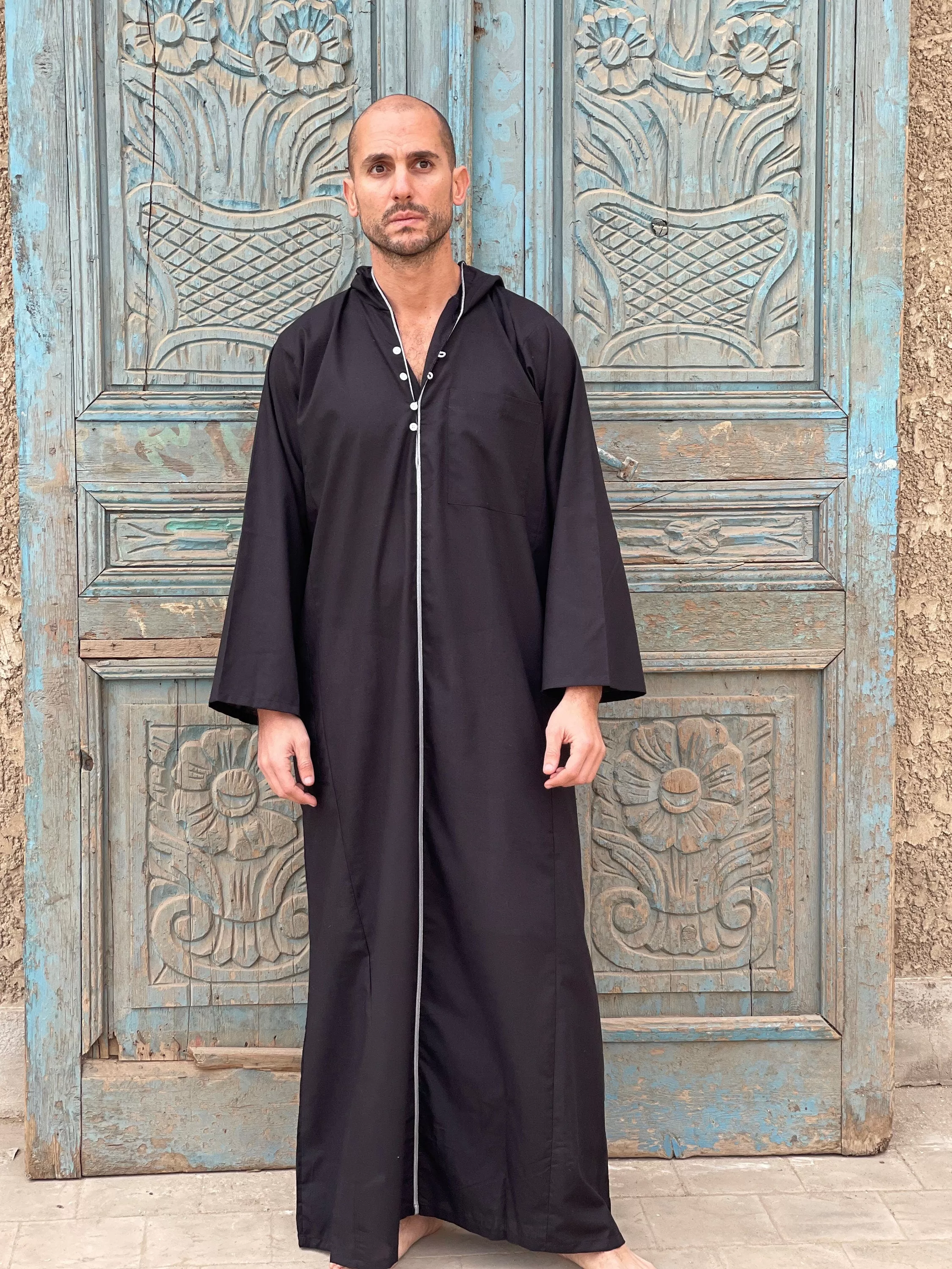 Black hooded Men's Kaftan, Egyptian Cotton caftan, Men's kaftan,  caftans for men, men clothing, gift for men, husband, gift for him