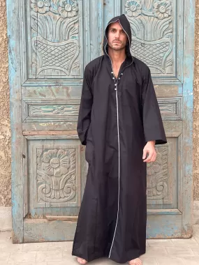 Black hooded Men's Kaftan, Egyptian Cotton caftan, Men's kaftan,  caftans for men, men clothing, gift for men, husband, gift for him